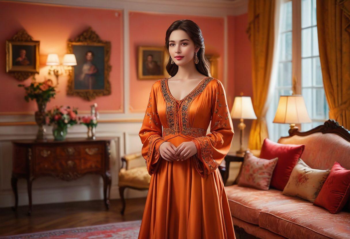 A charismatic person exuding confidence, dressed in an elegant yet alluring outfit, surrounded by soft, romantic lighting. Elements like hearts subtly integrated into the background, reflecting charm and attraction. The setting should be a cozy, stylish room with plush textures and a hint of glamour. Soft focus to create an inviting warmth. super-realistic. vibrant colors. cozy ambiance.